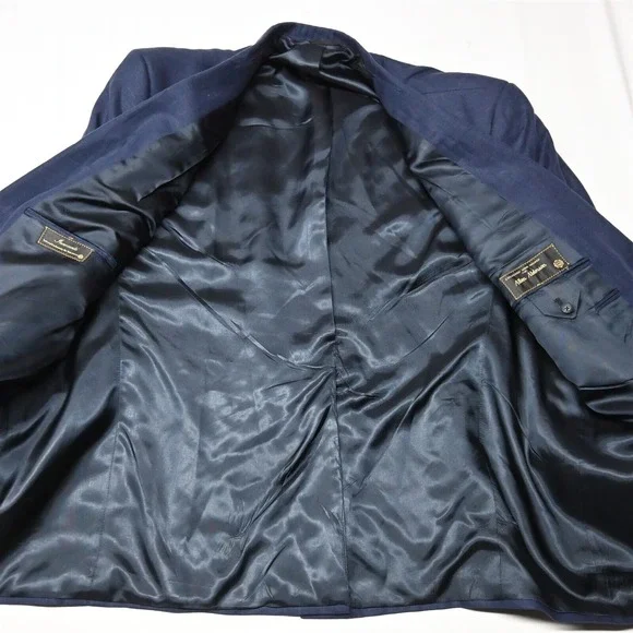 Innocenti Tom James 54R Navy Blue Gold Button Linen Blazer Jacket Sport Coat